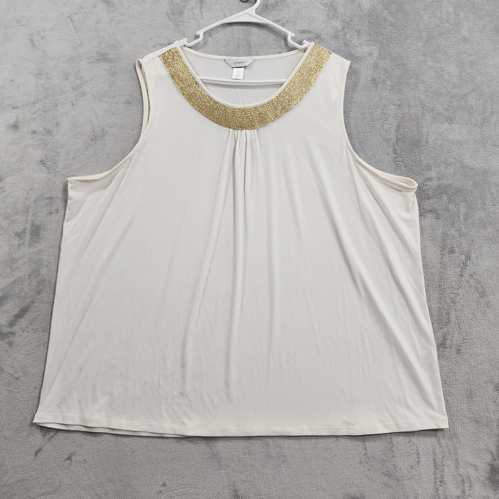 NEW Cj Banks Tank Womens 3X White Gold Embellished Scoop Neck Sleeveless Stretch